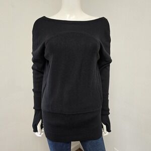 Lululemon Sweater Pullover Sattva Merino Wool Black Size L 46" Chest Wide Neck